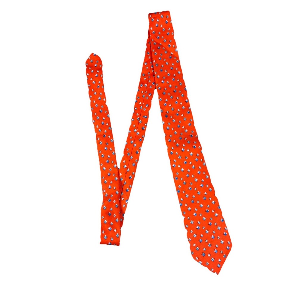 Tommy Hilfiger Mens Orange Silk Tie With Fish Print Aquatic Design